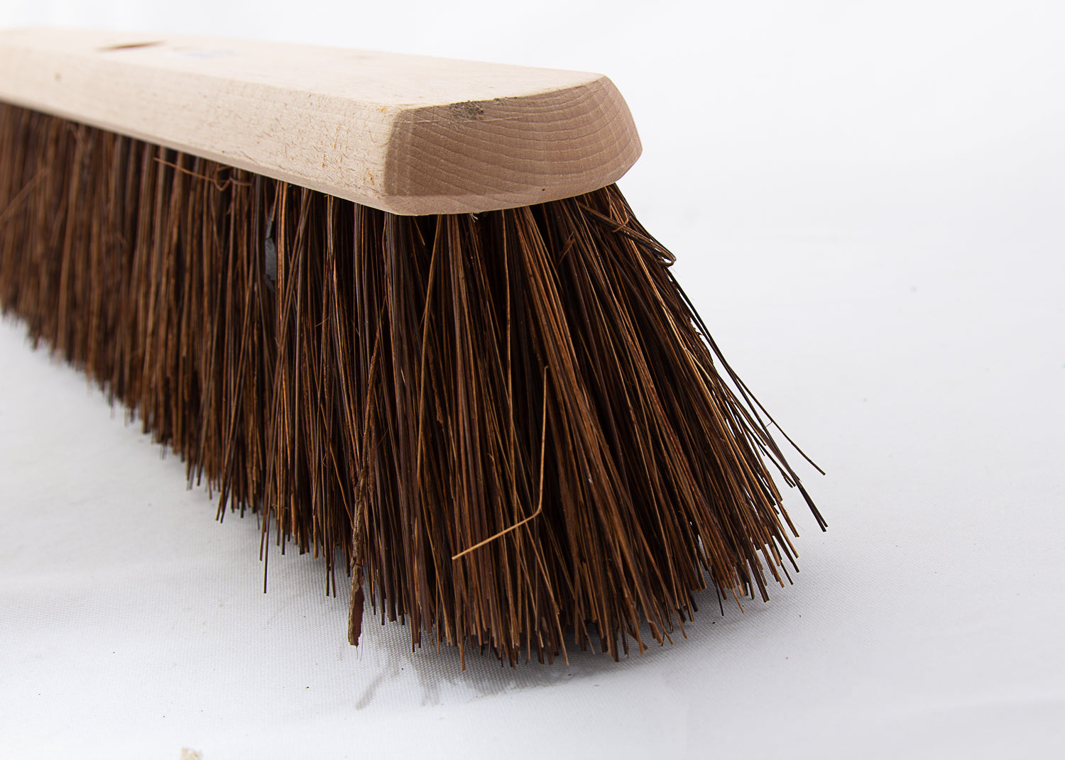 wide yard broom with metal stay and natural bristles