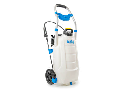 photo of our 30 litre, battery powered mobile sprayer which has an 8 metre hose and a choice of nozzles.